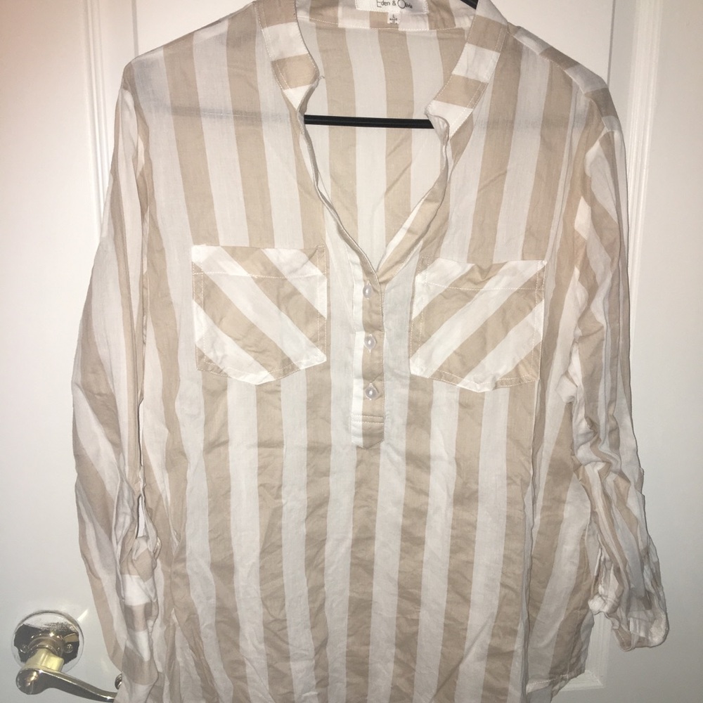 Eden & Olivia Tan Stripes LS Size LG